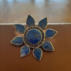 Sunburst Blue Stone Brooch Pin